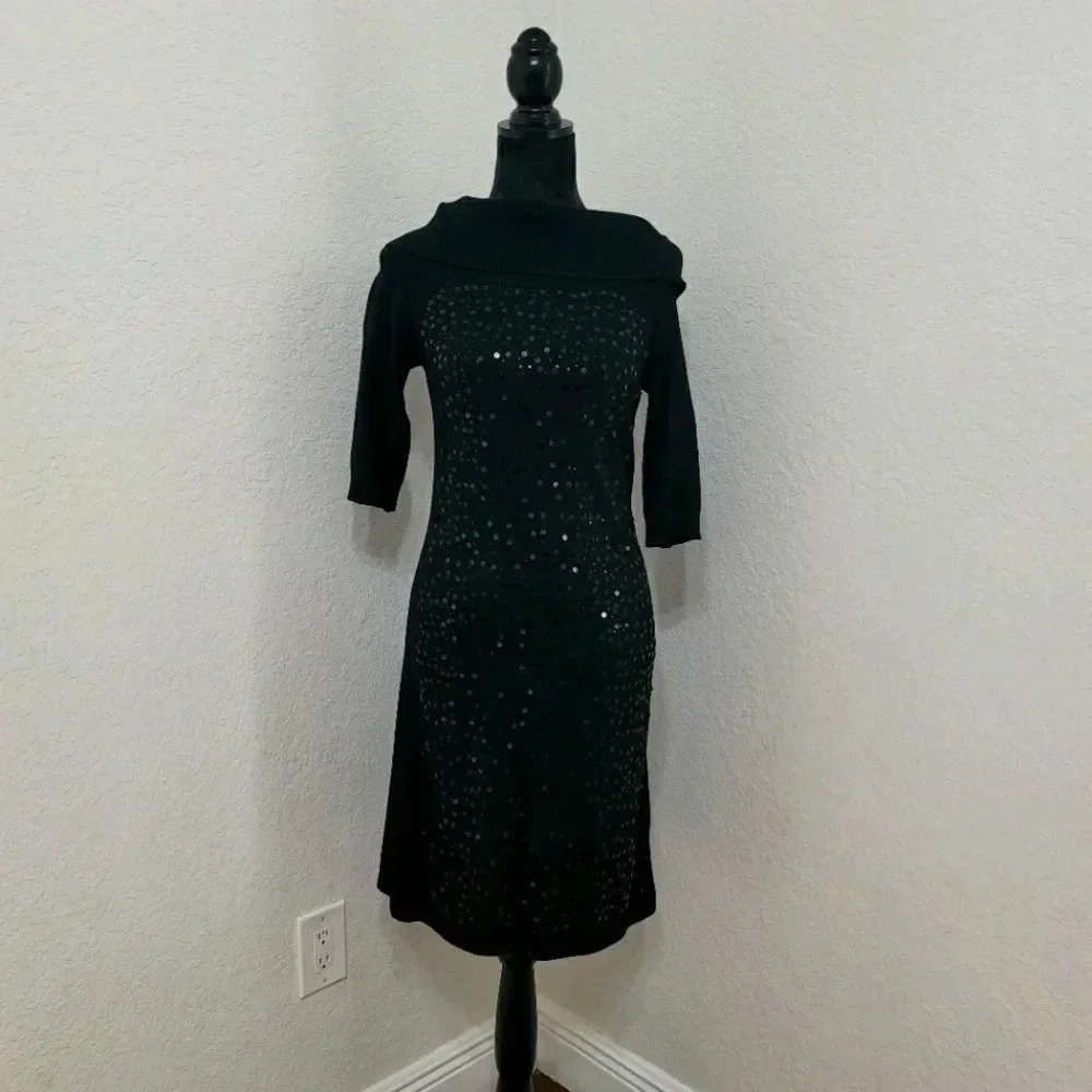 ESPERANZA $48.00 Black Sequin 3/4 Sleeve Sweater S